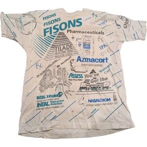 RARE‎ Vintage 1994 Fisons Pharma AOP T-Shirt XL Medical Drug Promo Single Stitch
